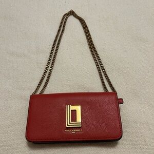 Karl Lagerfeld Scarlet Clutch with Dual Gold Chains